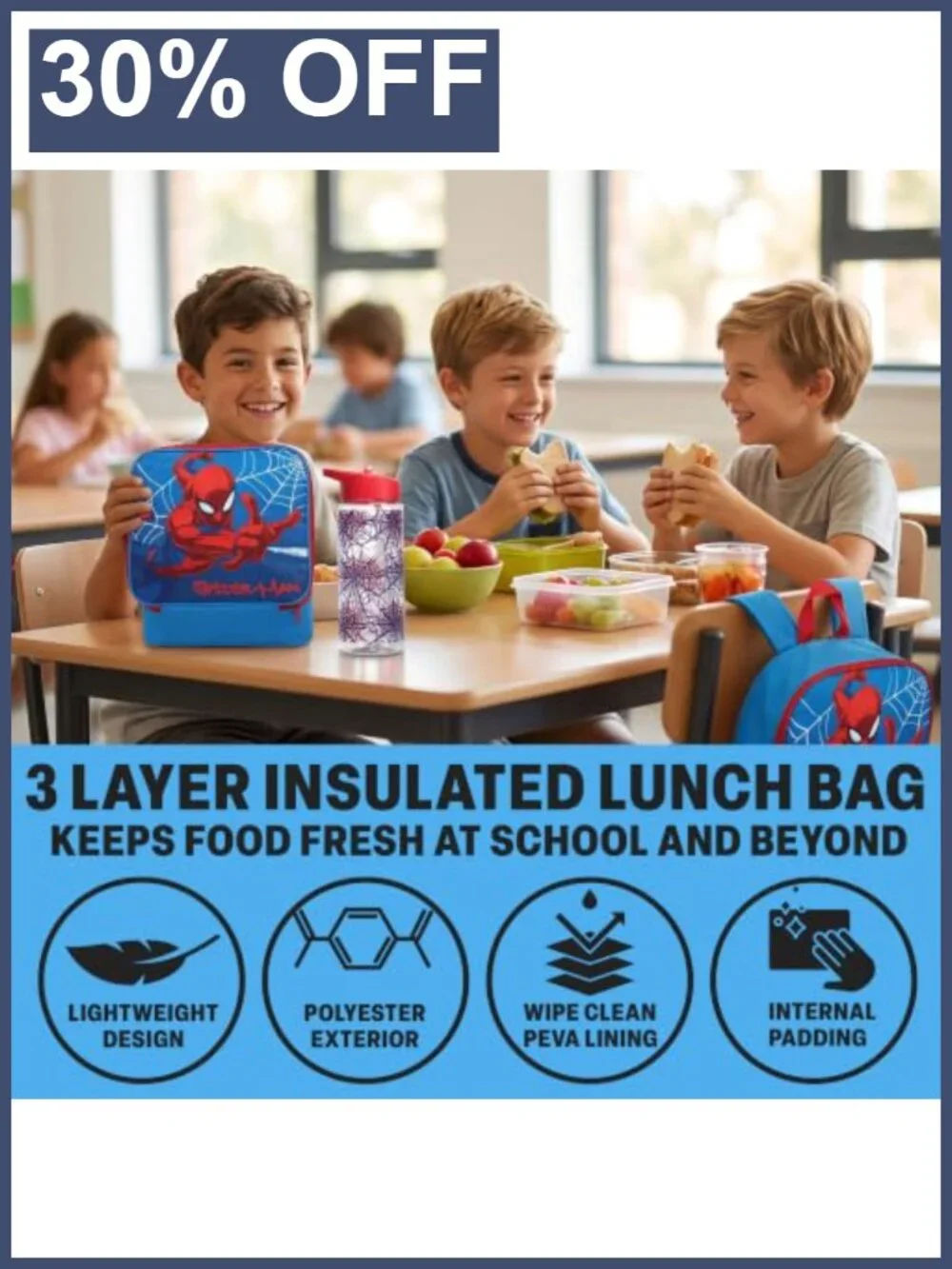 Marvel Spider-Man Boys Backpack Set 4 Pc with Lunch Bag & Pencil Case